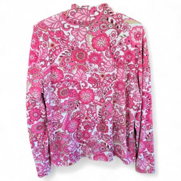 Coldwater Creek Womens Medium Pink Paisley Long Sleeve 3/4 Zip Top - Picture 3 of 5